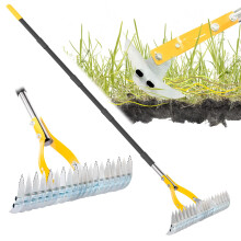 BlumeTrec Thatch Rake for Lawn, 38cm Adjustable Head Weed Tool, Dethatcher Rake to Cleaning Dead Grass with 188cm Adjustable Handle, Steel Metal
