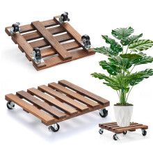 Duscdesp 2 Pack 360? Plant Stand 30cm Plant Caddy with Lockable Wheels Wooden Pot Stand Flower Stands Heavy Duty Stands?Square?