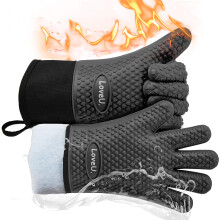 Loveuing Oven Gloves Heat Resistant, Silicone & Cotton Double Layer BBQ Gloves Non-slip Kitchen Gloves Waterproof Flexible Oven Mitts - Perfect for