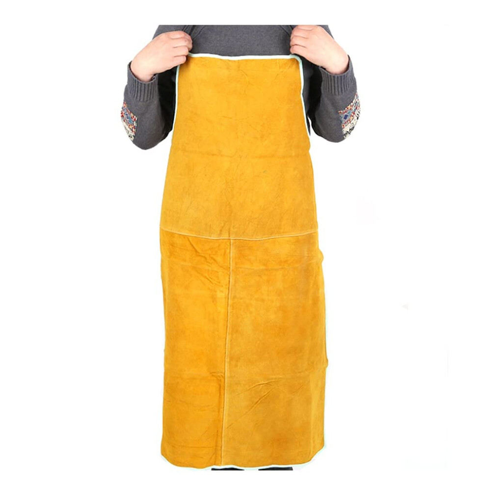 Leather Welding Apron Heat Resistant Flame Retardant Full Coverage Cowhide Work Apron Yellow 90X65cm 9330225541417