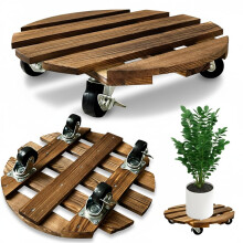 YHZMZHY 2 Pack 30cm Wooden Plant Caddy with Wheels, Heavy Duty Round Rolling Plant Stand with Metal Lockable Casters, Mobile Plant Holder for Indoor