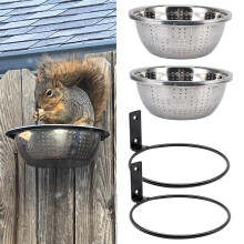 2 PCS Squirrel Feeder with 8.5" Colander Bowl Tree/Fence Mounted,304 Stainless Colander Bowl Removable Easy to Clean/Refill,All Metal Squirrel Feeders