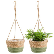 Flower Pot Hanging Seagrass Plant Basket - Set of 2 - Boho Hanging Basket 20 cm - Handwoven Plant Pot for Outdoor Use - Natural Hanging Pot Basket
