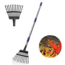 Garden Leaf Rake Heavy Duty,Grass Rakes for Gardening with 11 Metal Tines 21 cm Wide,Upgraded 78 to 182 cm Adjustable Long Handle Garden Tools for