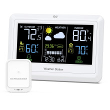 LOFICOPER Weather Station Wireless, Indoor Outdoor Thermometer with Color Glass Display, Temperature & Humidity Gauge with Alerts, Barometric