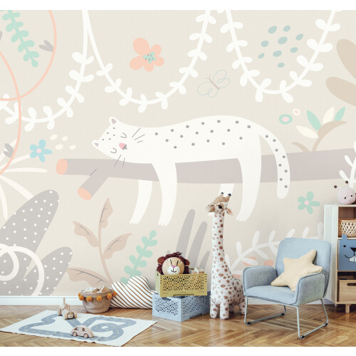 (Large (3.5m X 2.8m)) Sleeping Jungle Leopard Grey