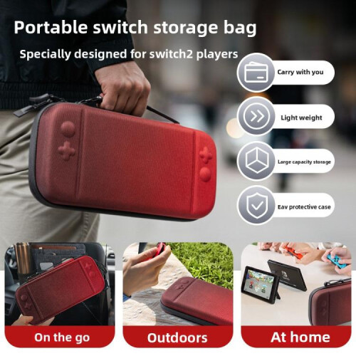 compatible Nintendo Switch 2 Portable Game Console Hard Case Storage Protective Bag(Black Red Gradient) 2