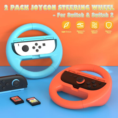 2pcs/Pack Steering Wheel Grip compatible Nintendo Switch 2/Switch Joy-Con Controllers(Orange Blue) 2