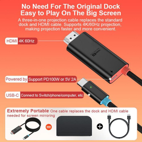σύμφωνος,Καλώδιο προβολής HD για Switch 2 SJX03 4K 60Hz Type-C σε HDMI, Μήκος: 2m (Γκρι) 2
