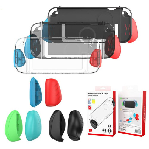 compatible Nintendo Switch 2 Split Design Crystal PC Protective Case with 3 Sizes Ergonomic Grips Clear+ Red Blue 1