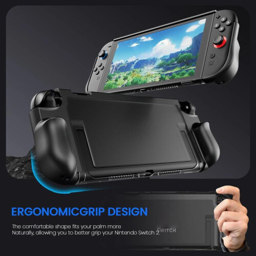 compatible Nintendo Switch 2 Crystal Full-Coverage Protective Case Dock-Compatible Design(Black) 2