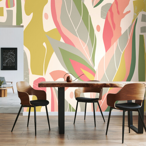 (Medium (3m X 2.4m)) Abstract Leaf Shapes - Pink