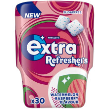 Extra Refreshers Watermelon Raspberry Sugar Free Chewing Gum Pack, 30 Pieces - Fresh Breath Fruit Gum - Air Travel Essentials, Festival Accessories,