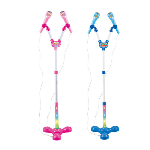 Light weight Kid Microphone Stand Double Mic Adjustable-Pink 1