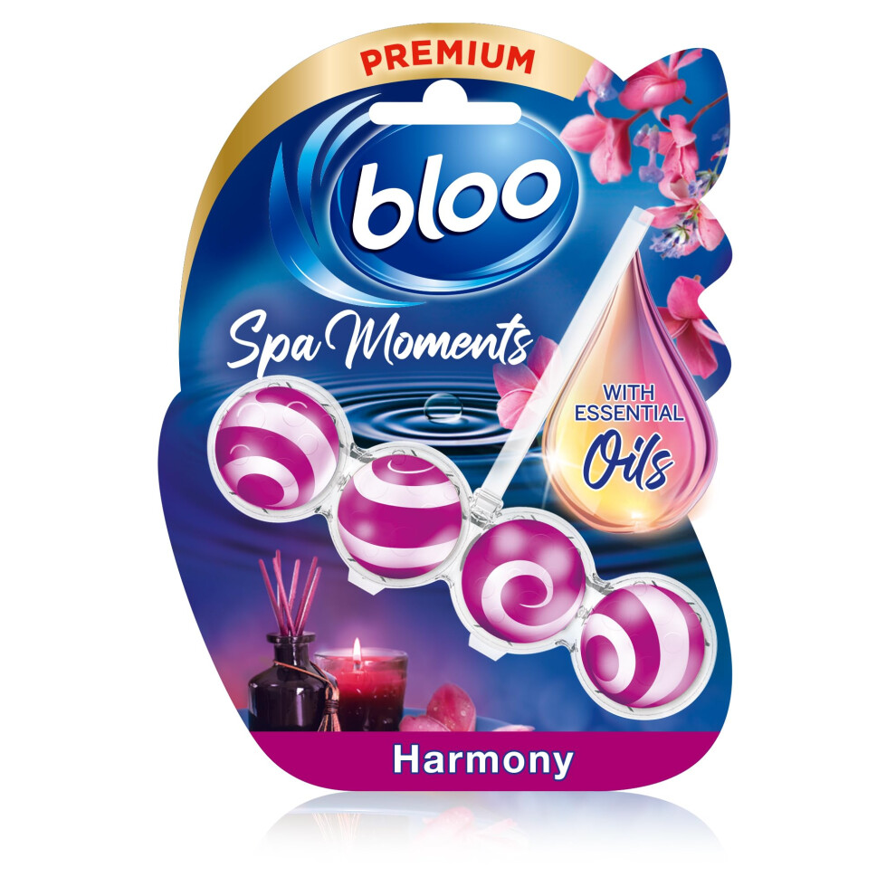 Bloo Spa Moments Harmony Toilet Rim Block, Premium Toilet Cleaner With Essential Oils, Toilet Bowl Freshener With Relaxing And Long-Lasting Scent