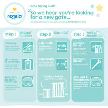 Regalo Safety Extra Wide Baby Gate for Doorways & Bottom of Stairs, Fits Openings 73.6-122cm (Extensions Included) Pressure Mounted for Babies, Toddle