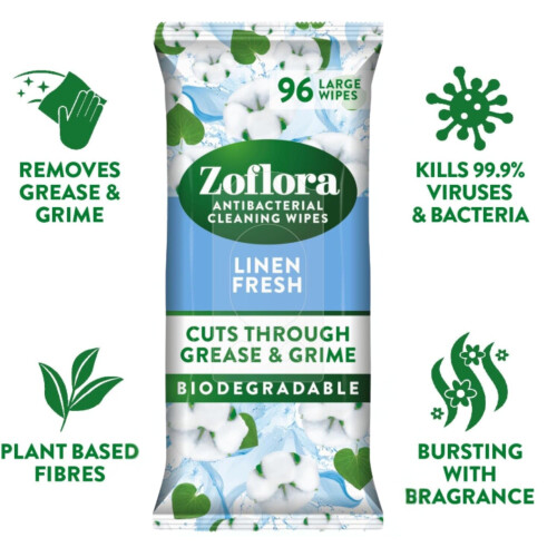 Zoflora Zoflora Linen Fresh Biodegradable Wipes, Antibacterial Multi-Surface Cleaning Wi 2