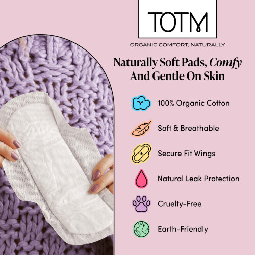 TOTM Natural Pads - Organic Cotton - Medium - 10 Pack - Secure Wings 2