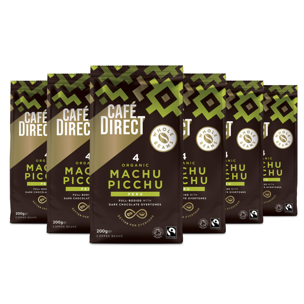 Cafe Direct Cafédirect Fairtrade Machu Picchu Whole Bean Arabica Coffee 200 G Pack Of 6