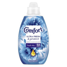 Comfort Ultra Fresh Fabric Conditioner Fresh Sky, 58 Washes (870 ml) – Infused with Essential Oils, Long-Lasting Fragrance