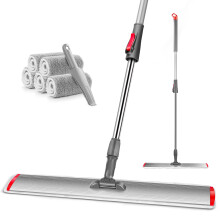 OZD Industrial Floor Mop, Commercial Flat Mop with 5 Microfibre Pads, 60cm Wide Dust Mops for Cleaning Hardwood Laminate Tile Floor, with 137cm Long