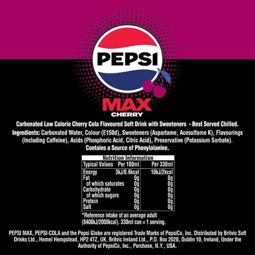 Pepsi Pepsi Max Cherry Cola | 330ml Can | 8 Pack 1