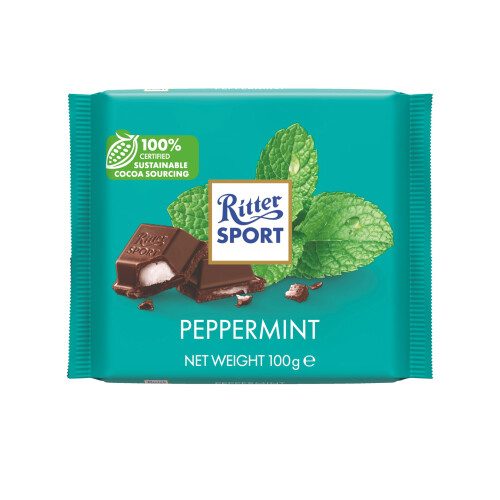 Ritter Sport Peppermint Dark Chocolate Bar, 100g, Chocolate Sharing