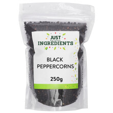 JustIngredients Black Peppercorns 250g, Organic Whole, Coarse Cracked