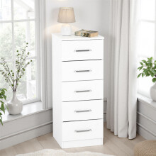 Seconique Dakota 5 Drawer Narrow Slim Chest in White