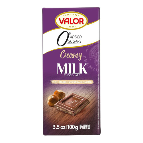 Valor Sugar Free Milk Chocolate Bar, Hazelnut Cream, 100g 1