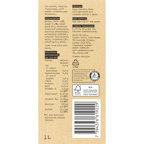 Oatly Vanilla Drink 1 Litre (Pack of 6) 2