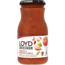 Loyd Grossman Italian Tomato & Roasted Garlic Sauce – Rich Tomato & Sweet Garlic Fusion, Classic Italian Flavour, 350 g Jar (Pack of 1)