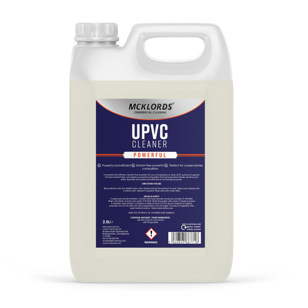 Mcklords Commercial - Upvc Cleaner 2.5L - Professional Plastic & Window Frame Cleaner For Doors, Fascias & Conservatories - Removes Stains
