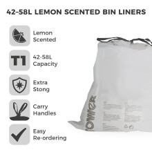 Tower T878000 4258L Lemon Scented Heavy Duty Drawstring Bin Liners 20