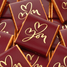 Wyeland Confectionery Love You Heart Milk Chocolate Neapolitans - Valentines Day and Wedding Anniversary Chocolates - Burgundy & Gold - 50 Chocolates