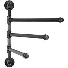 Industrial Towel Rack with 3 Arm Swivel Bar, Wall Mounted Black Holder for Bathroom Kitchen