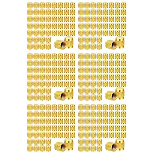 300 Peças Tampa de Latão de 1/4 Polegadas, Tampas de Latão Sólido com Vedação de Anel de Neoprene, Tampas de Válvula SAE HVAC de 1/4 Polegadas