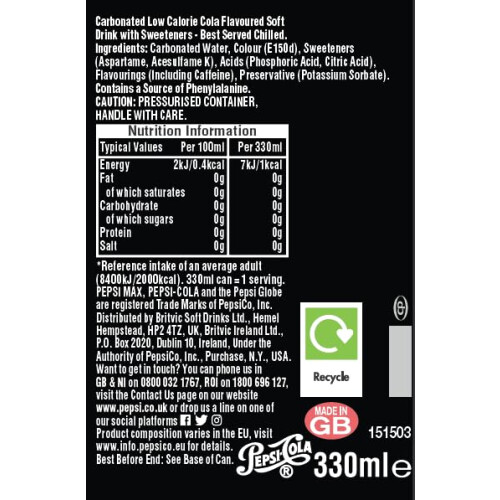 Pepsi Pepsi Max Cans 8 x 330ml 1