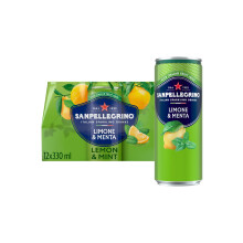 San Pellegrino Italian Sparkling Drinks Tastefully Light Sparkling Lemon & Mint Canned Soft Drink 12 x 330ml, 74 kCals per Can