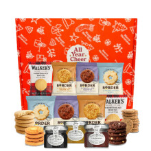 ALL YEAR CHEER Luxury Biscuits & Christmas Jam Gift Box ? Border Biscuit Twin Packs with Blackcurrant, Strawberry & Orange Marmalade Jams ? Premium
