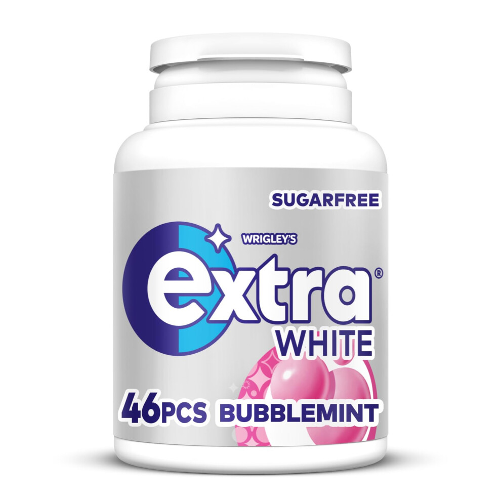 Extra White Wrigley's Chewing Gum, Bubblemint Flavour, 46 Pieces, Sugar Free Chewing Gum Bottle With Xylitol
