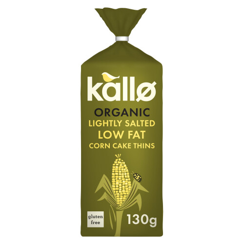 Kallo Organic Corn Cake Thins, Wholegrain Lightly Salted Slices, Low