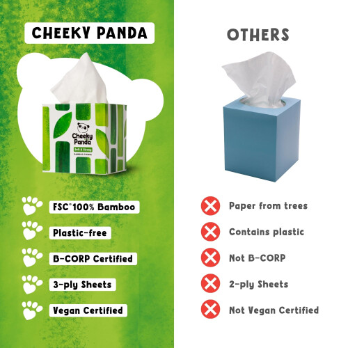 The Cheeky Panda The Cheeky Panda Bamboo Facial Tissues | 12 Cube Tissue Boxes | Soft Face Tissues | Plastic Free Tissues Box Multipack 2