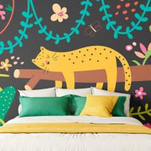 (Medium (3m X 2.4m)) Sleeping Jungle Leopard Black