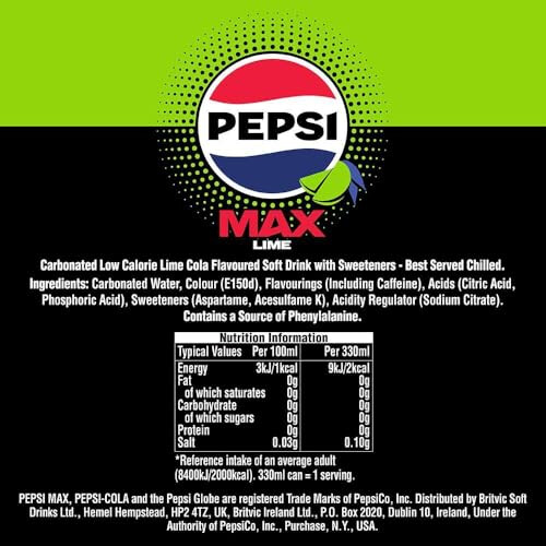Pepsi Pepsi Max Lime Zero Sugar Cola Cans 24 x 330ml 1