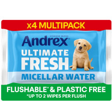 Andrex Ultimate Fresh Washlets, 4-Pack - Gentle, Biodegradable, Flushable Toilet Wipes for Everyday Hygiene