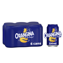 Orangina Sparkling Fruit Drink; Multipack of 6 x 330ml cans; contains a blend of