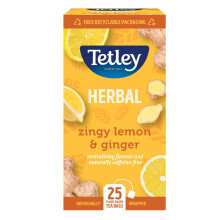 Tetley Zingy Lemon & Ginger Herbal Tea Bags - Naturally Caffeine-Free - Perfectl