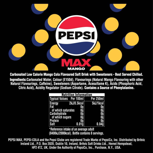 Pepsi Pepsi Max Mango Zero Sugar Cola Bottle 2l 1
