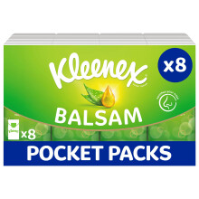 Kleenex Balsam Pocket Tissues, 8 Pocket Packs of Travel Tissues, Balm Tissues Protect and Soothe Your Nose for Cold & Flu